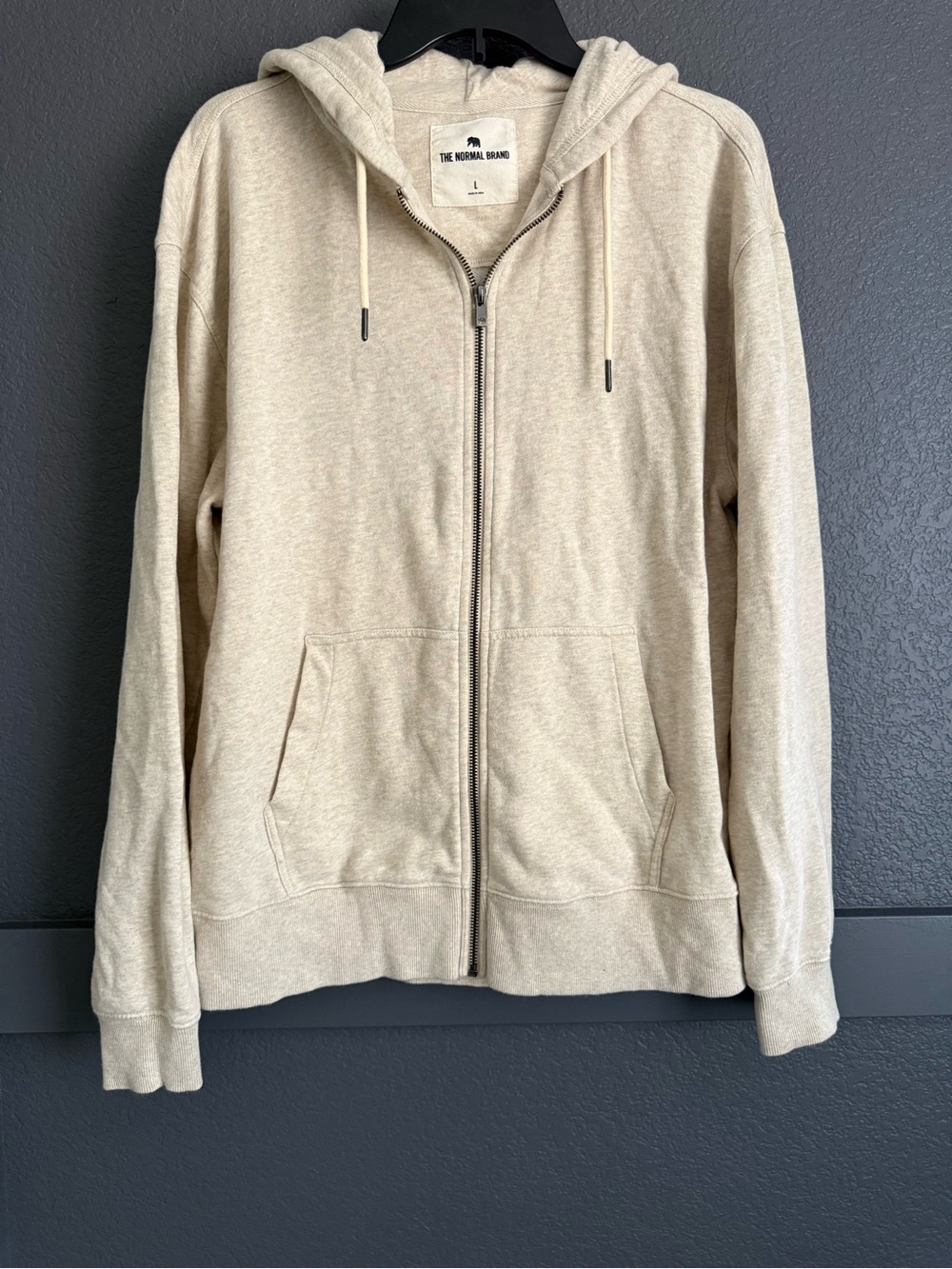 THE NORMAL BRAND • Men's Zip-Up Hoodie Sweatshirt in Beige tan - Large